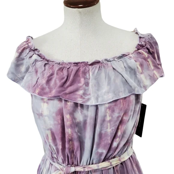 Lulus Dazed Purple Multi Tie-Dye Ruffled Off-the-Shoulder Midi Dress M - Picture 8 of 11